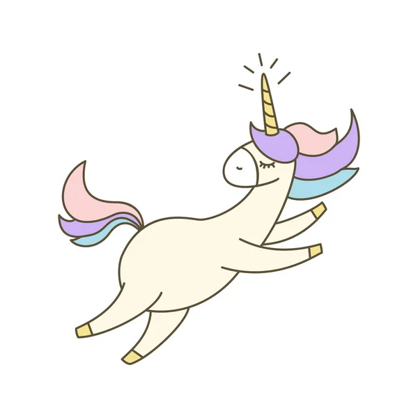 Ilustrasi dengan unicorn lucu di latar belakang putih . - Stok Vektor