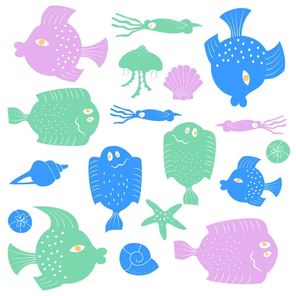 Ensemble de poissons de dessin animé colorés . — Image vectorielle