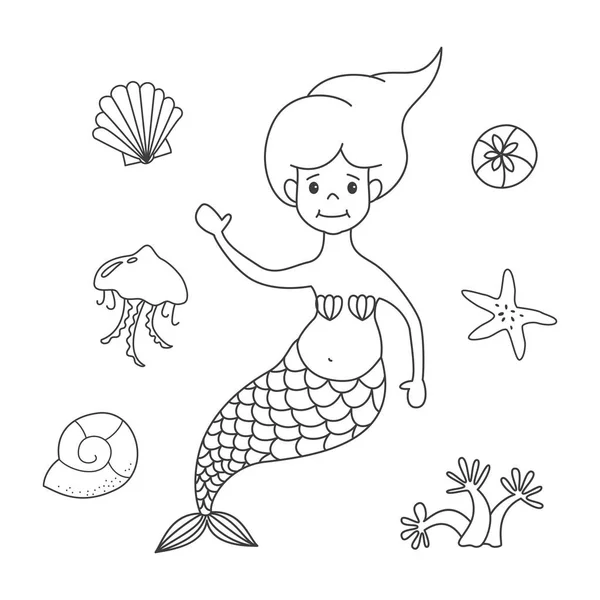 Cartoon mermaid on white background. — Stock Vector