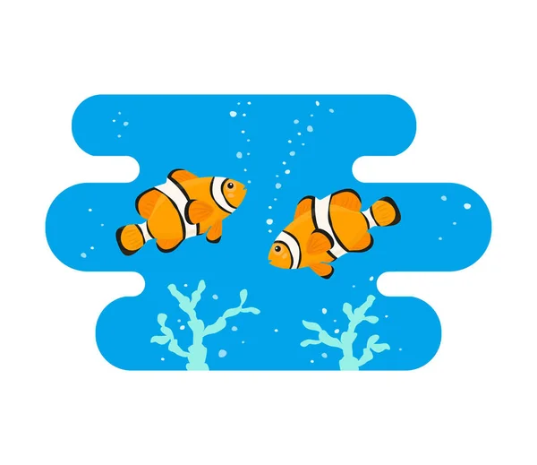 Mignons poissons clown sur fond bleu . — Image vectorielle