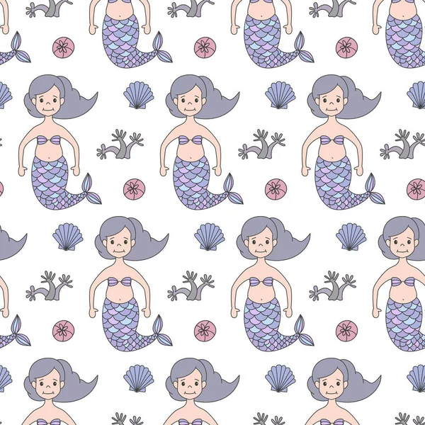 Seamless Pattern Cartoon Mermaids Vector Illustration — Stock Vector