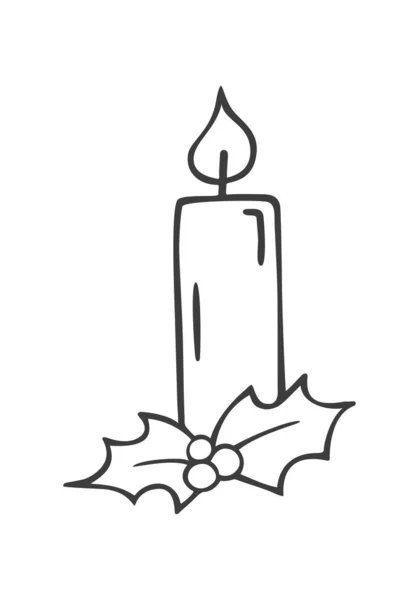 Christmas candle in doodle sketch style. — 图库矢量图片