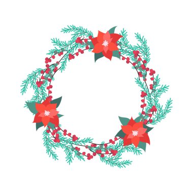 Noelde noktalı çelenk ve köknar dalları. 