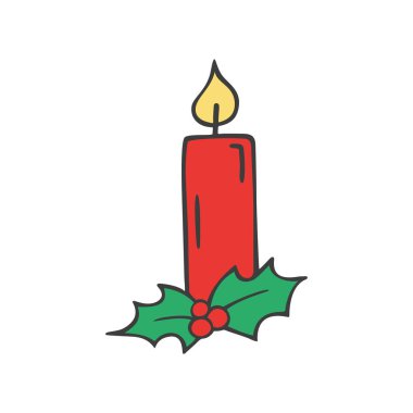 Christmas candle in doodle sketch style. 