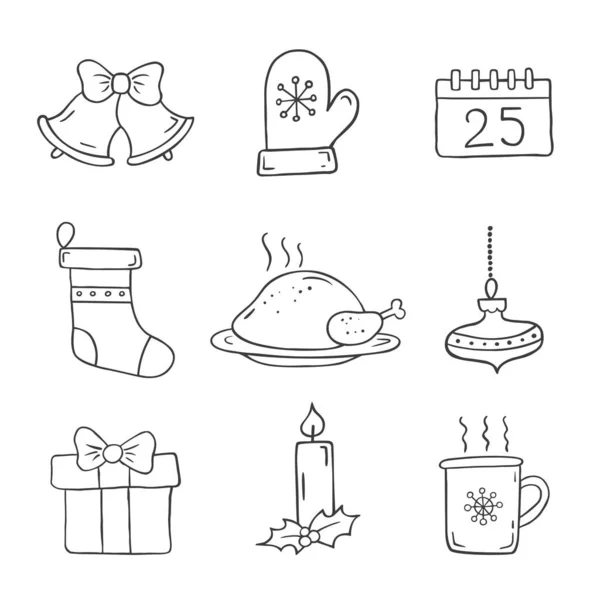 Conjunto de iconos navideños en estilo doodle sketch . — Archivo Imágenes Vectoriales