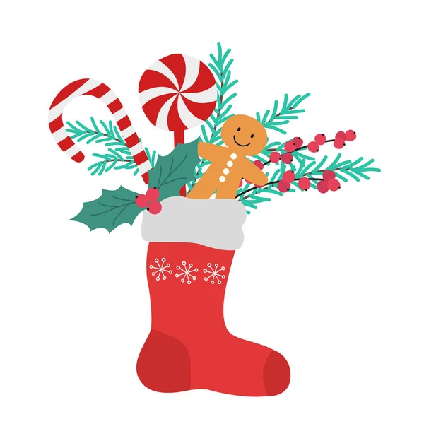 Chaussette colorée de Noël avec cadeaux . — Image vectorielle