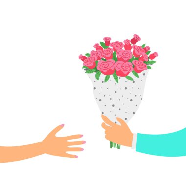 Bir buket gül tutan adam. 