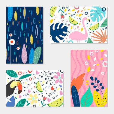 Yaratıcı evrensel tropik soyut kartlar. 