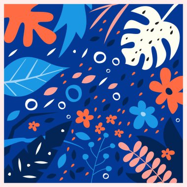 Çiçeksel elementlerle birlikte yaratıcı evrensel soyut bir arka plan. Vektör İllüstrasyonu.