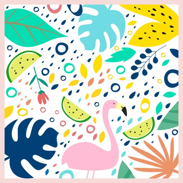 Kreatif Universal Abstrak Latar Belakang Dengan Elemen Bunga Dan Flamingo - Stok Vektor