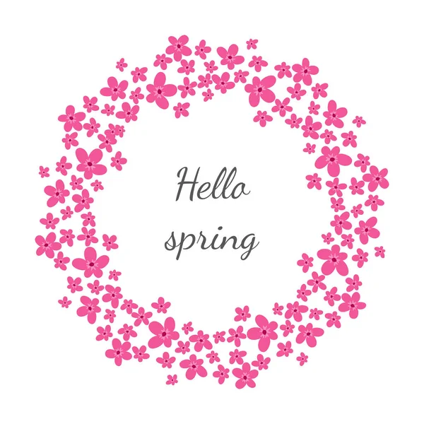 Blumenrahmen Mit Kirschblüte Mit Der Aufschrift Hallo Frühling Vektorillustration — Stockvektor