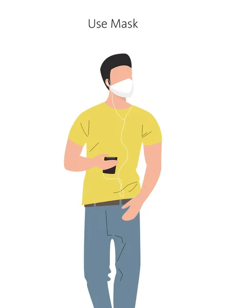 Pria Yang Memakai Topeng Medis Pelindung Untuk Mencegah Virus Ilustrasi - Stok Vektor