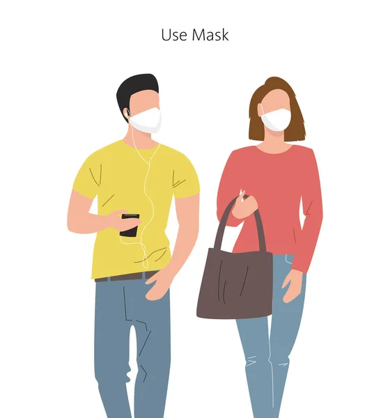 Orang Orang Memakai Topeng Medis Pelindung Untuk Mencegah Virus Ilustrasi - Stok Vektor