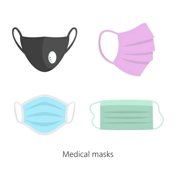 Conjunto Máscaras Respiratorias Seguridad Máscaras Respiratorias Médicas Ilustración Vectorial — Vector de stock