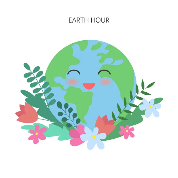 Jam Bumi Planet Kita Konsep Ekologi Planet Bumi Dan Bunga - Stok Vektor