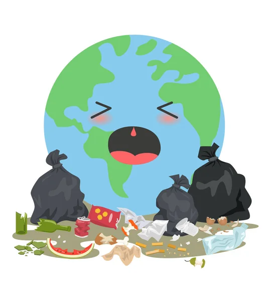 Triste Planeta Terra Com Lixo Conceito Ecologia Ilustração Vetorial —  Vetores de Stock