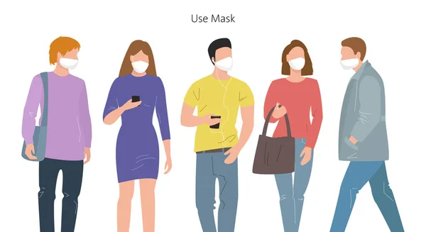 People Wearing Protective Medical Mask Prevent Virus Vector Illustration — Wektor stockowy