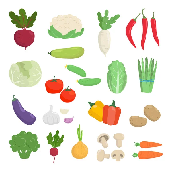 Conjunto Verduras Dibujos Animados Colores Sobre Fondo Blanco Ilustración Vectorial — Vector de stock