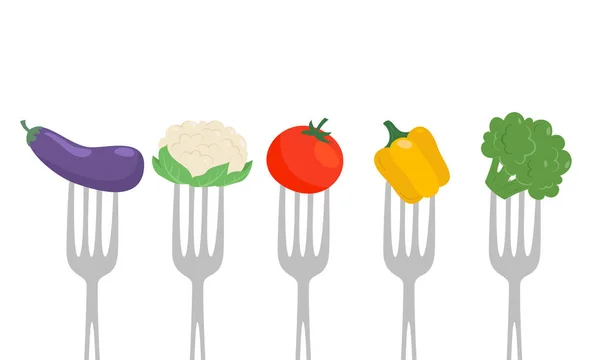 Verduras Tenedor Concepto Alimentación Saludable Ilustración Vectorial — Vector de stock