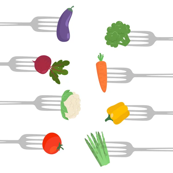 Verduras Tenedor Concepto Alimentación Saludable Ilustración Vectorial — Vector de stock
