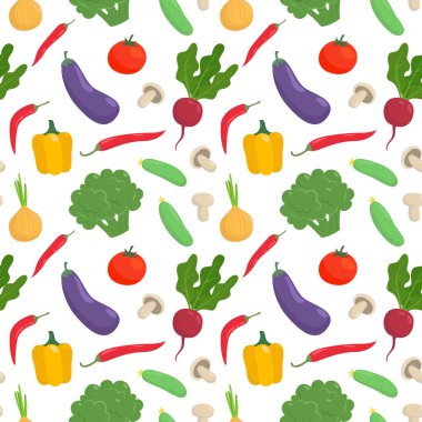 Beyaz arka plan üzerinde sebze ile Seamless modeli. Vektör çizim.