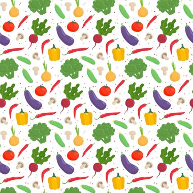 Beyaz arka plan üzerinde sebze ile Seamless modeli. Vektör çizim.