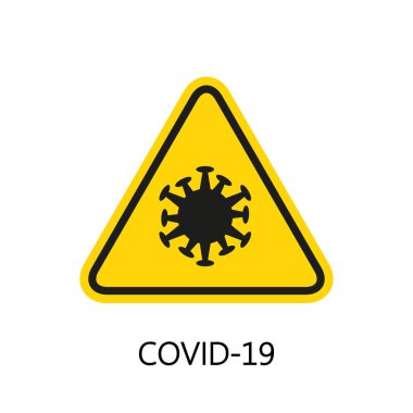 COVID-19 işaretli tehlike işareti. Coronavirus COVID-19 kavramı. Vektör illüstrasyonu.