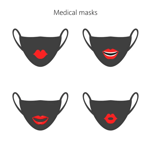 Sepasang Masker Medis Dengan Bibir Ilustrasi Vektor - Stok Vektor