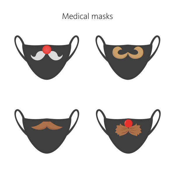 Set Masker Medis Dengan Kumis Yang Berbeda Ilustrasi Vektor - Stok Vektor