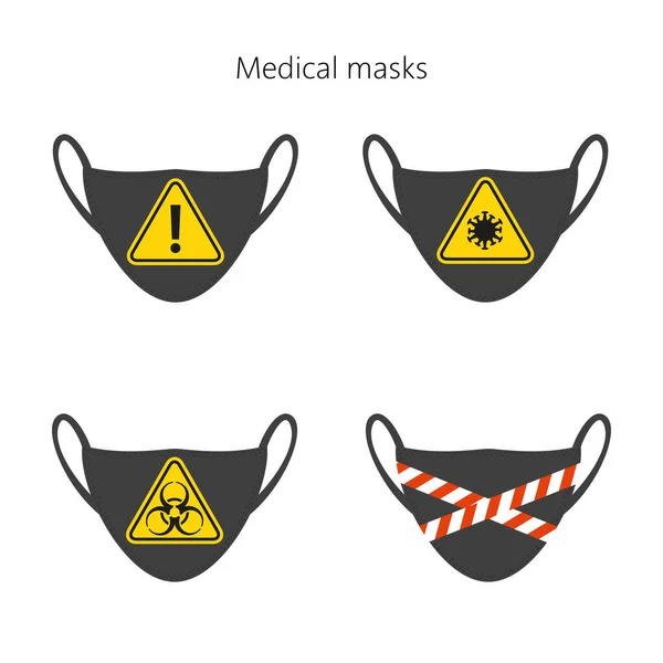 Set Masker Medis Dengan Tanda Tanda Bahaya Ilustrasi Vektor - Stok Vektor