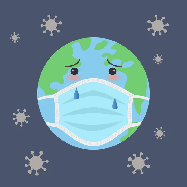 Planet Bumi Dalam Topeng Medis Konsep Karantina Coronavirus Ilustrasi Vektor - Stok Vektor