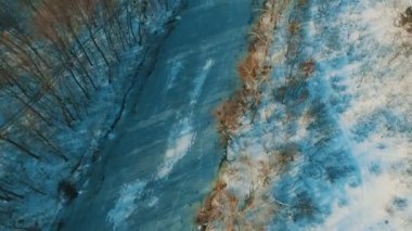Donmuş gölde kış orman dron görüntüleri üzerinde havadan görünümü