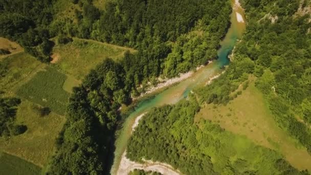 从上面的河流塔拉峡谷。黑山空中无人机镜头 — 图库视频影像