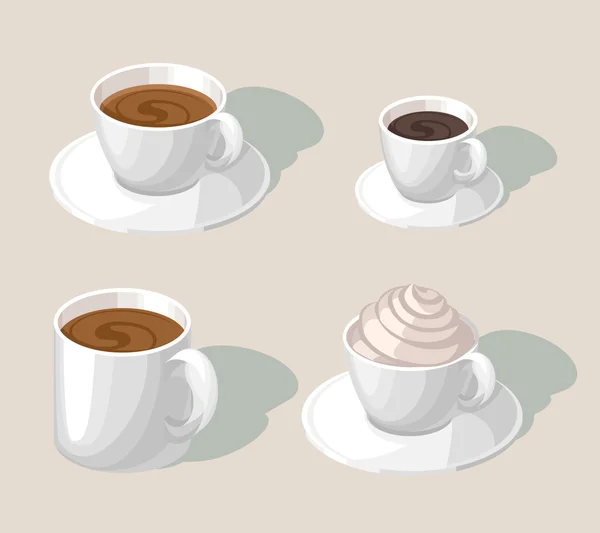 3d, art 4 чашки, напитки, кофе — стоковый вектор