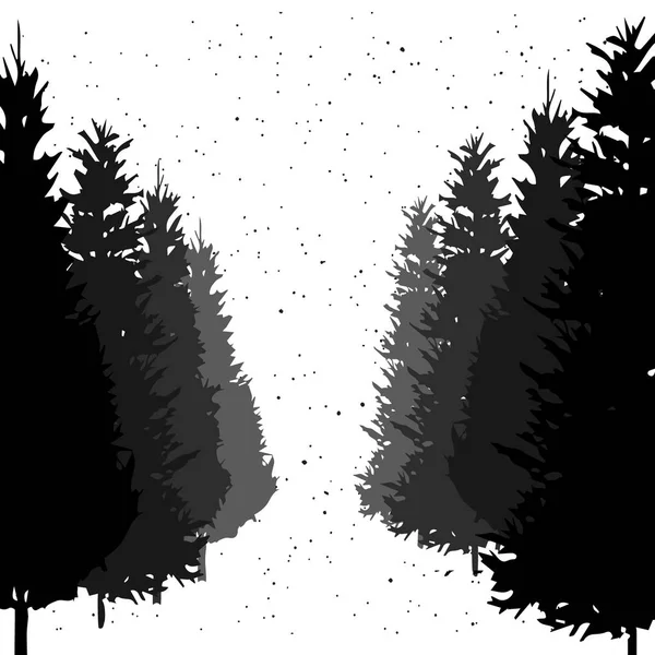 Floresta de pinheiro. modelo de design. Inverno de neve. Esboço Vector illust — Vetor de Stock