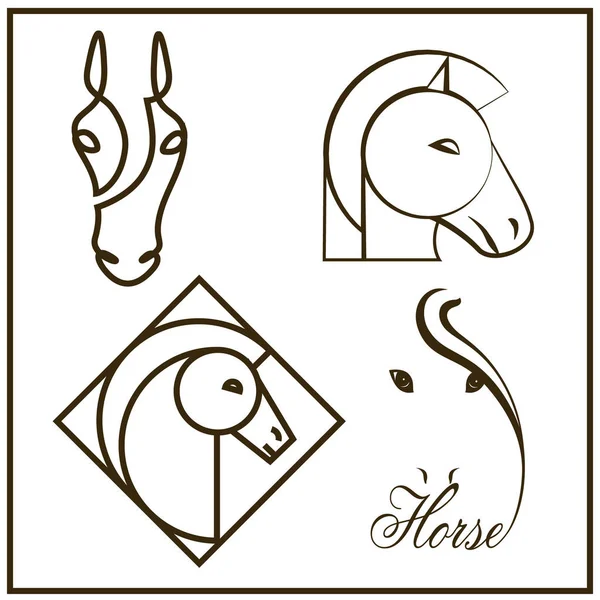 Siluetas vectoriales de la cabeza del caballo. diseño de etiquetas — Vector de stock