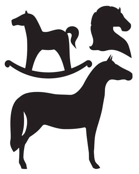 Caballo, cabeza, columpio. silueta negra. Ilustración vectorial — Vector de stock