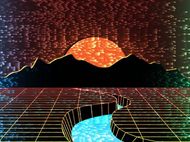 Retro manzara 80'li yılların tarzında. synth pop;