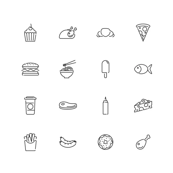Fast food, comida, conjunto de ícones — Vetor de Stock
