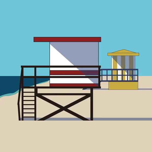 A tengerparton / Beach kunyhók-egy sorban — Stock Vector