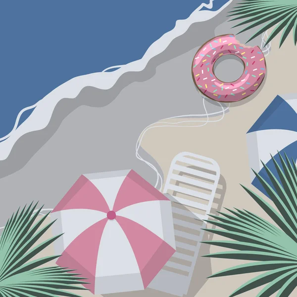 Playa vectorial con olas, sombrillas , — Vector de stock