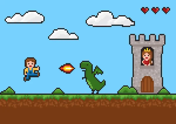 Pixel arte jogo de fundo — Vetor de Stock