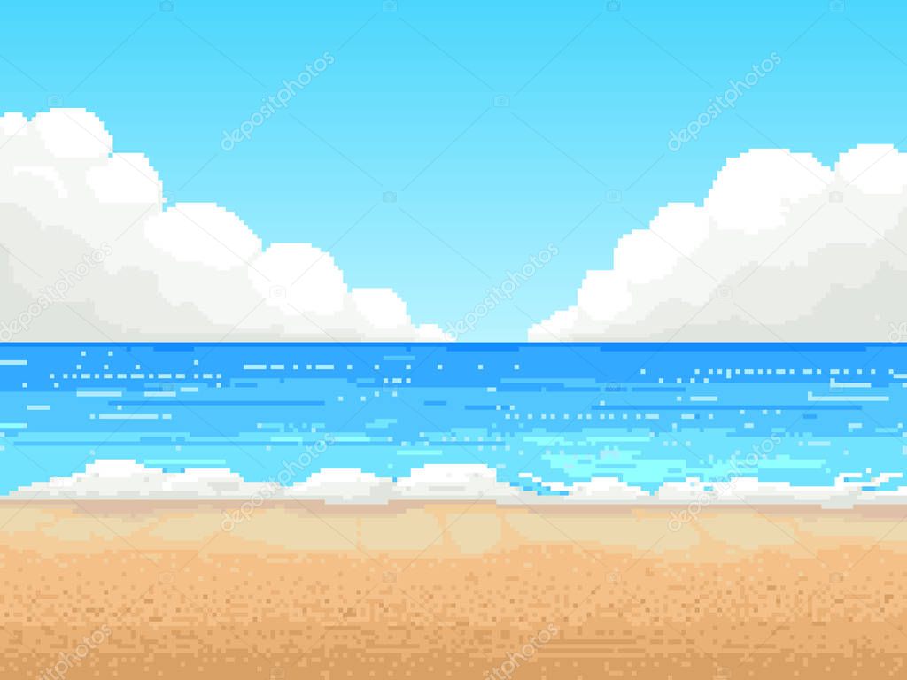 Retro pixel 8 bit background. beach,