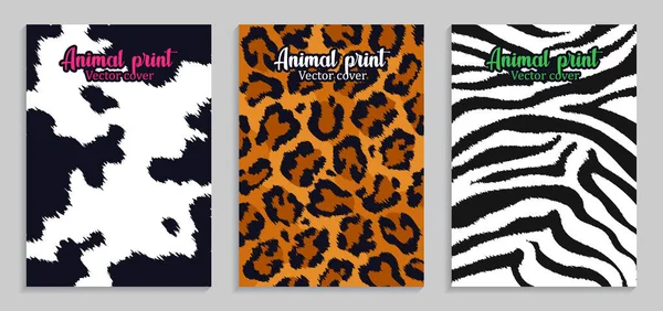 Ilustración Vectorial Estampados Animales Cuero Piel Vaca Leopardo Cebra — Archivo Imágenes Vectoriales