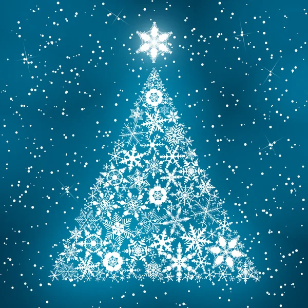 スノーフレークの松の木。クリスマス明るいベクトル — ストックベクタ