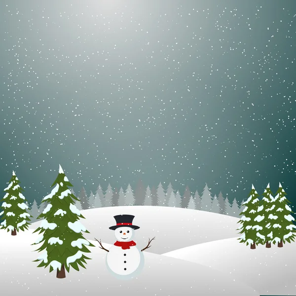 Merry christmas landscape, Snowman In Winter — ストックベクタ