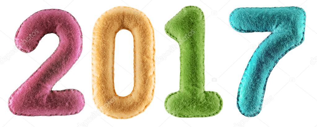 Number 2017 from colorfull felt isolated on white background