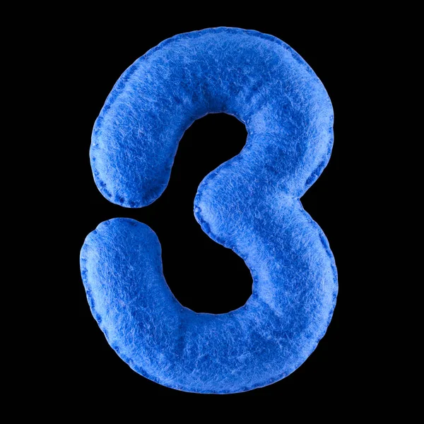 Number 3 from blue felt — Stock Photo, Image
