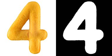 Number 4. Hand made toy from yellow felt. Symbol four clipart