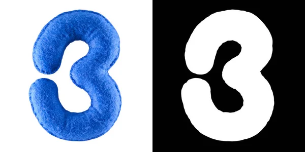 Number 3. Hand made toy from blue felt. Symbol three — Stock Photo, Image